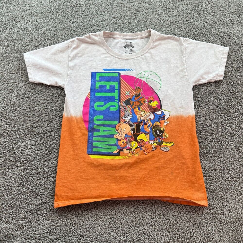 Space Jam Shirt Boys Medium Orange White A New Legacy Short Sleeve Kids FLAW